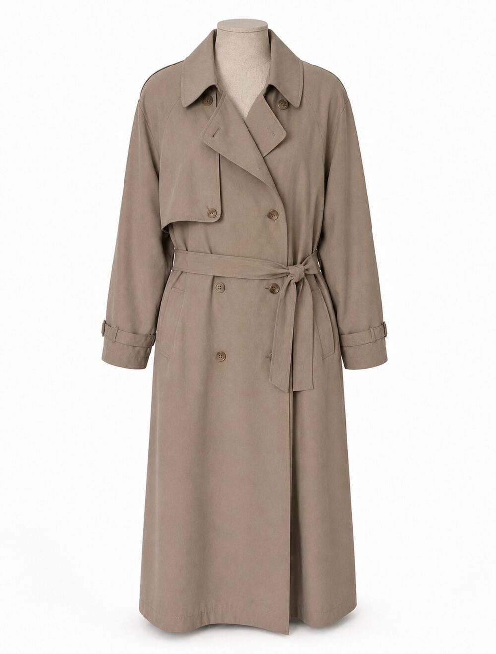 Gallery Women’s 14 Taupe Tan Maxi Trench Coat Double Breasted Belted Long Duster